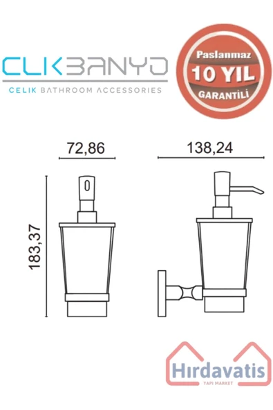 ÇELİK BANYO Paslanmaz Pirinç Tamay Montajlı Sıvı Sabunluk - 2