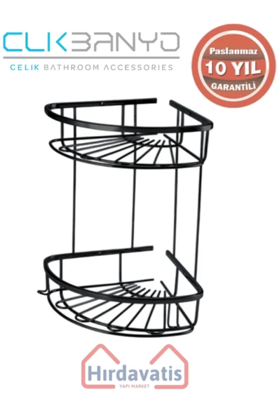 ÇELİK BANYO Paslanmaz Pirinç Zirve 304 İkili Lamalı 19x19cm Sabunluk Şampuanlık Ve Köşe Süngerlik Mat Siyah - Resim 3