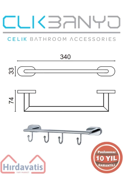 ÇELİK BANYO Paslanmaz Pirinç Zirve 4’lü Askılık - Resim 2