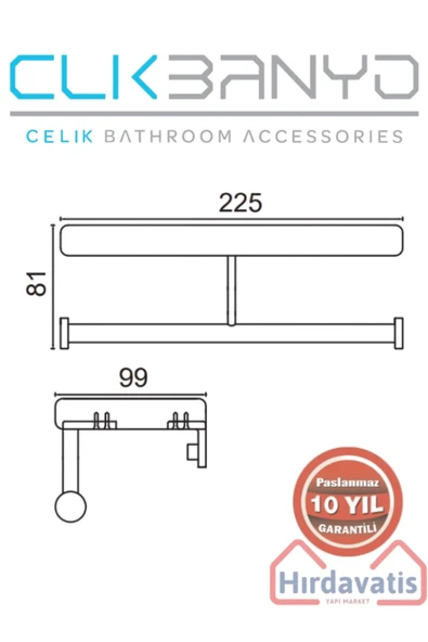 ÇELİK BANYO Paslanmaz Pirinç Selvi İkili Kağıtlık - Resim 2
