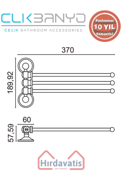 ÇELİK BANYO Paslanmaz Pirinç Bella Buse 3’lü Havluluk - Resim 2