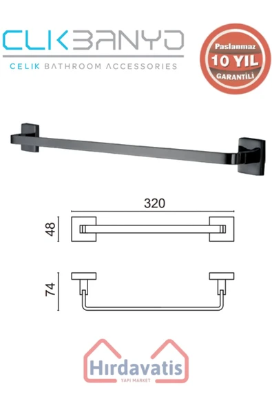 ÇELİK BANYO Paslanmaz Pirinç Tamay Havluluk 30cm Mat Siyah ürün görseli