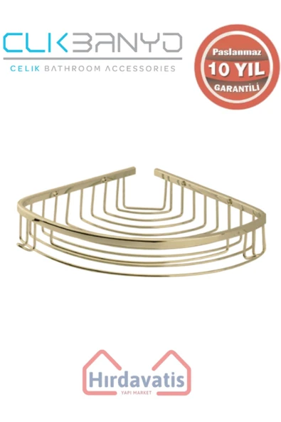 ÇELİK BANYO Paslanmaz Pirinç Destina Krom Tekli 19x19cm Sabunluk Şampuanlık Ve Köşe Süngerlik Altın Sarı Gold ürün görseli