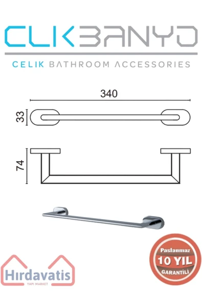 ÇELİK BANYO Paslanmaz Pirinç Zirve Uzun Havluluk 30cm - 2