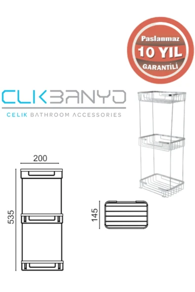 ÇELİK BANYO Taci Üçlü 22X15 Sabunluk ve Şampuanlık - 2
