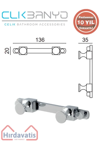 ÇELİK BANYO Paslanmaz Pirinç Mercan 2’li Bornozluk - Resim 2