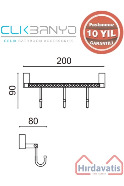 ÇELİK BANYO Paslanmaz Pirinç Swwor 3’lü Askılık - Resim 2