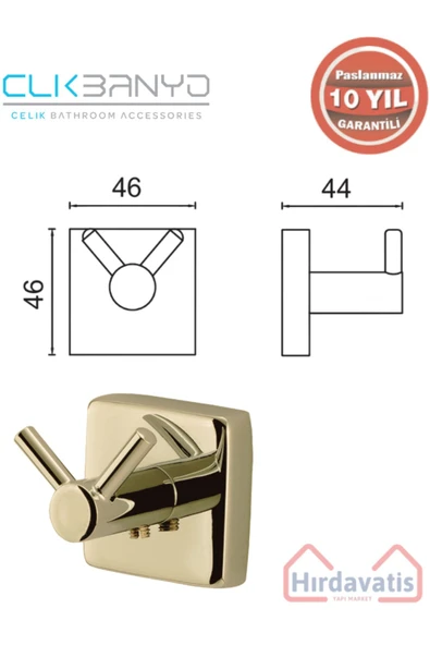 ÇELİK BANYO Paslanmaz Pirinç Vizyon 2’li Çatal Bornozluk Altın Sarı Gold 10 yıl Garantili - Resim 2