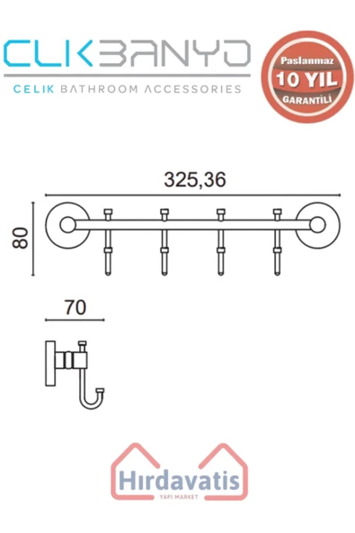 ÇELİK BANYO Paslanmaz Pirinç Dilek 4’lü Askılık - Resim 2
