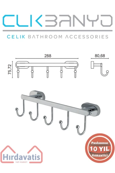 ÇELİK BANYO Paslanmaz Pirinç Zirve 5’li Askılık - 2