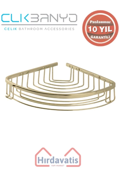 ÇELİK BANYO Paslanmaz Pirinç Destina Krom Tekli 22x22cm Sabunluk Şampuanlık Ve Köşe Süngerlik Altın Sarı Gold - Resim 3