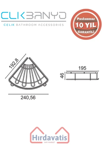 ÇELİK BANYO Paslanmaz Pirinç Zirve 304 Tekli Lamalı 19x19cm Sabunluk Şampuanlık Köşe Süngerlik Altın Sarı Gold - Resim 2