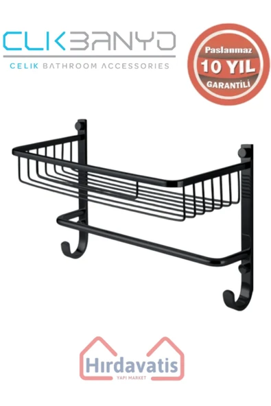 ÇELİK BANYO Paslanmaz Pirinç Tekli Havluluk Șampuanlık Sabunluk Ve Köşe Süngerlik Mat Siyah ürün görseli