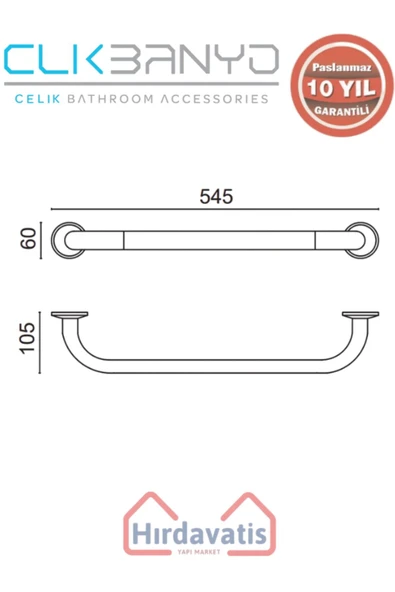ÇELİK BANYO Paslanmaz Pirinç Bella Küvet Tutamağı 50cm - Resim 2