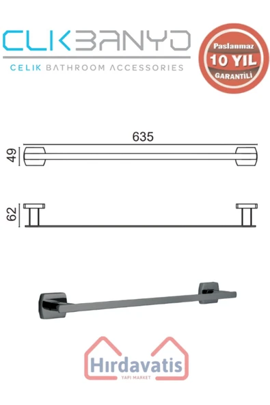 ÇELİK BANYO Paslanmaz Pirinç Milano Uzun Havluluk 60cm Mat Siyah - Resim 2