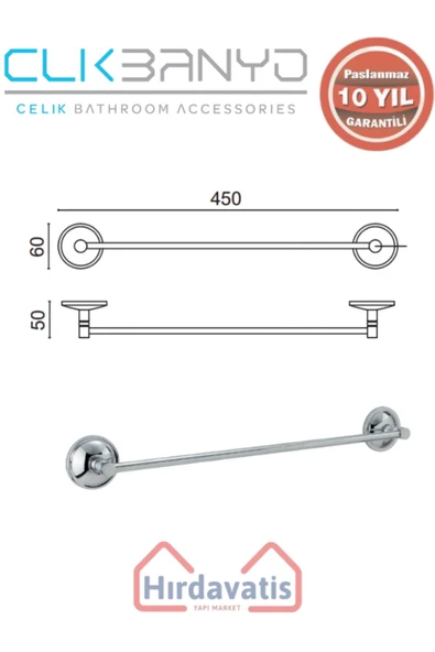 ÇELİK BANYO Paslanmaz Pirinç Bella Uzun Havluluk 40cm - Resim 2