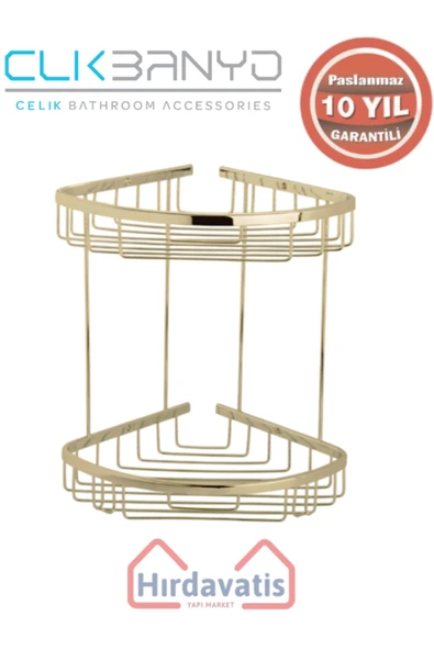 ÇELİK BANYO Paslanmaz Pirinç Zerrin İkili 18x18cm Sabunluk Şampuanlık Ve Köşe Süngerlik Altın Sarı Gold - Resim 3