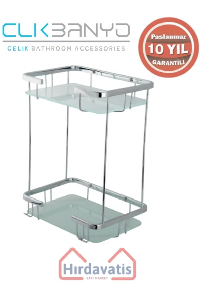 ÇELİK BANYO Paslanmaz Pirinç Taci Camlı İkili 22x15cm Sabunluk Şampuanlık Ve Köşe Süngerlik ürün görseli