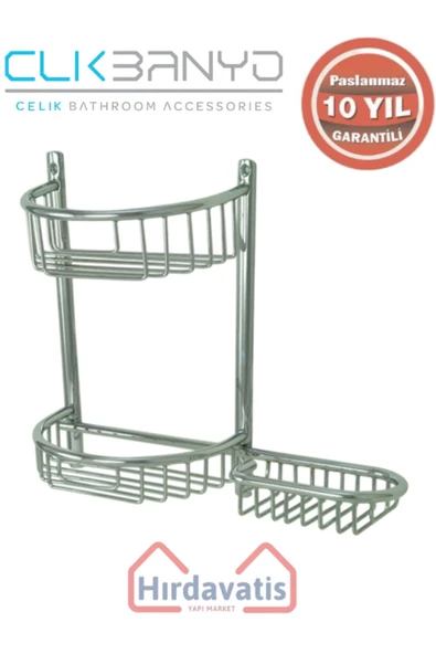 ÇELİK BANYO Paslanmaz Pirinç Yuvarlak Set Șampuanlık 30x11 Sabunluk Ve Köşe Süngerlik - Resim 3