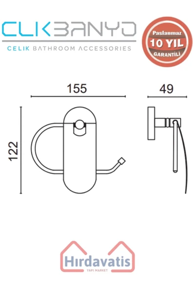 ÇELİK BANYO Paslanmaz Pirinç Dilek Dar Kapaklı Kağıtlık - Resim 2
