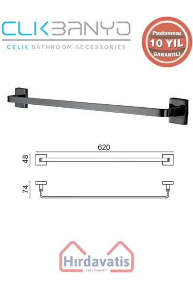 ÇELİK BANYO Paslanmaz Pirinç Tamay Havluluk 60cm Mat Siyah ürün görseli 1