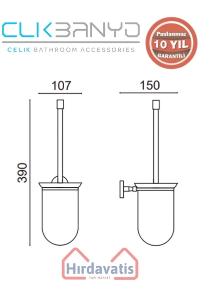ÇELİK BANYO Paslanmaz Pirinç Dilek Montajlı Klozet Fırçası - Resim 2