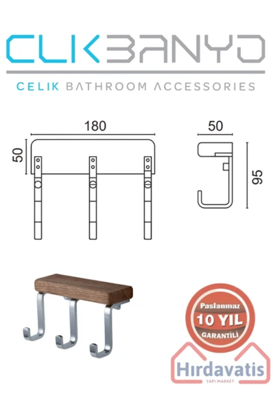 ÇELİK BANYO Paslanmaz Pirinç Selvi 3’lü Askılık - Resim 2