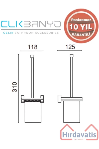 ÇELİK BANYO Paslanmaz Pirinç Swwor Montajlı Klozet Fırçası - Resim 2