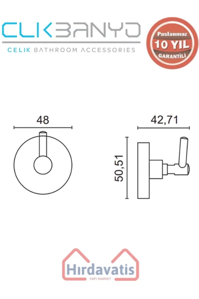 ÇELİK BANYO Paslanmaz Pirinç Karaca Bornozluk Tekli - Resim 2