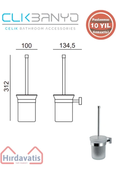ÇELİK BANYO Paslanmaz Pirinç Kenzo Montajlı Klozet Fırçası - Resim 2
