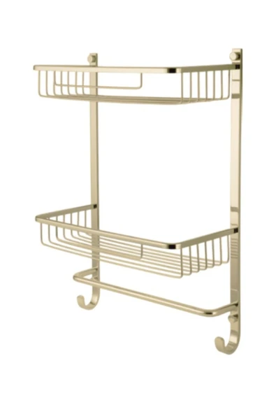 ÇELİK BANYO Paslanmaz Pirinç İkili Havluluk Șampuanlık Sabunluk Ve Köşe Süngerlik Altın Sarı Gold ürün görseli 1