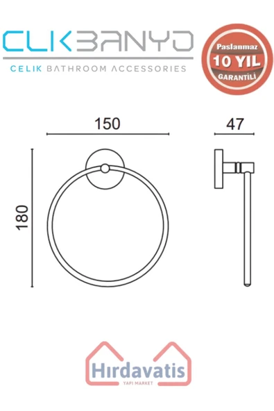 ÇELİK BANYO Paslanmaz Pirinç Dilek Yuvarlak Havluluk - 2