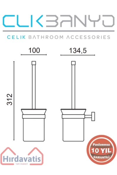 ÇELİK BANYO Paslanmaz Pirinç Zirve Klozet Fırçalık - Resim 2