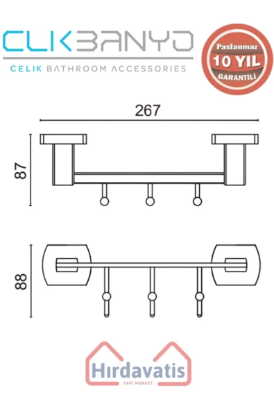 ÇELİK BANYO Paslanmaz Pirinç Milano 3’lü Askılık Krom Mat Siyah - Resim 2