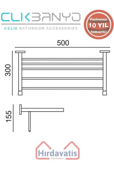ÇELİK BANYO Paslanmaz Pirinç Bella Montajlı Raf Havluluk 50cm - Resim 2