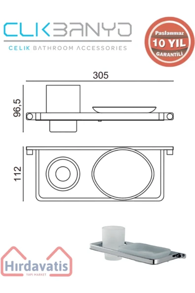 ÇELİK BANYO Paslanmaz Pirinç Mercan Montajlı Sabunluk Di? Fırçalık - Resim 2