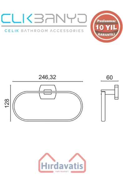 ÇELİK BANYO Paslanmaz Pirinç Milano Oval Havluluk Altın Sarı Gold - Resim 2