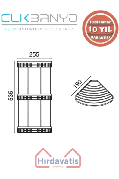 ÇELİK BANYO Paslanmaz Pirinç Destina Krom Üçlü 19x19cm Sabunluk Şampuanlık Ve Köşe Süngerlik - Resim 2