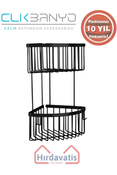 ÇELİK BANYO Paslanmaz Pirinç İkili Derin Süngerlik 19x19 Sabunluk Ve Şampuanlık Mat Siyah ürün görseli 1