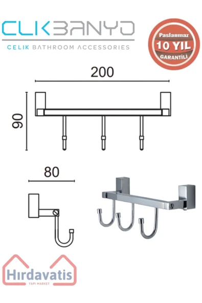 ÇELİK BANYO Paslanmaz Pirinç Swwor 3’lü Askılık - Resim 2