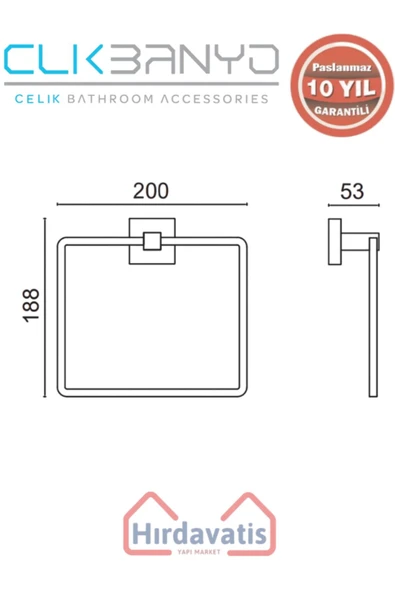 ÇELİK BANYO Paslanmaz Pirinç Tamay Kare Havluluk Altın Sarı Gold - Resim 2