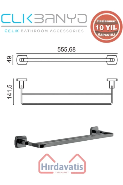 ÇELİK BANYO Paslanmaz Pirinç Milano 2’li Uzun Havluluk 50cm Mat Siyah - Resim 2