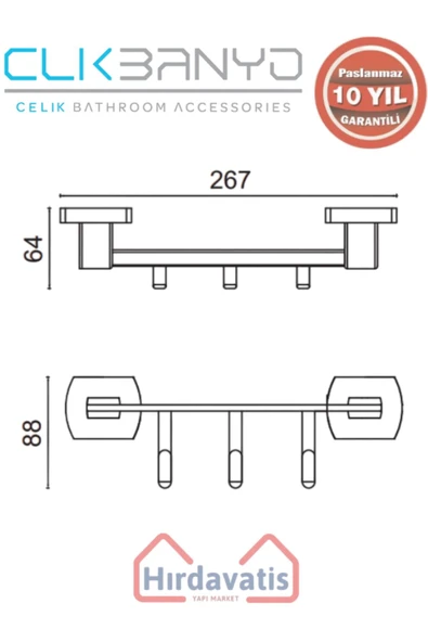ÇELİK BANYO Paslanmaz Pirinç Milano 3’lü Askılık Altın Sarı Gold - Resim 2