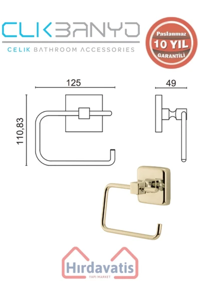 ÇELİK BANYO Paslanmaz Pirinç Kumru Açık Kağıtlık Altın Sarı Gold - Resim 2