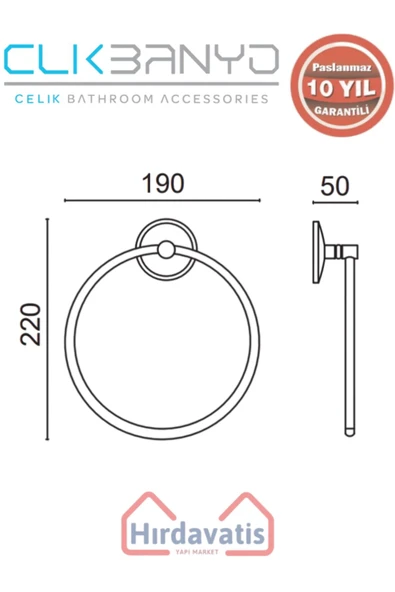 ÇELİK BANYO Paslanmaz Pirinç Bella Yuvarlak Havluluk - Resim 2