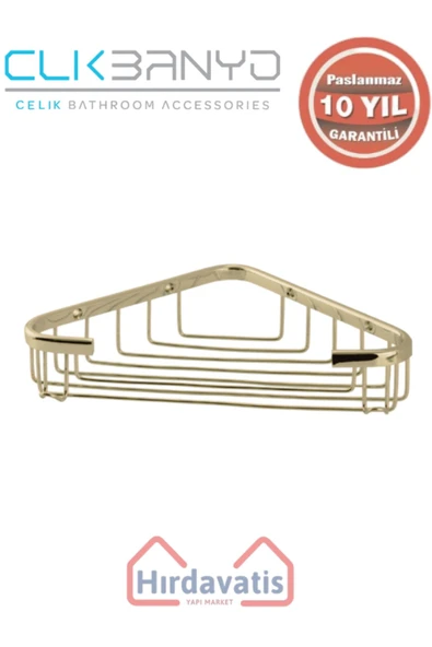 ÇELİK BANYO Paslanmaz Pirinç Efe Tekli 18x18cm Sabunluk Şampuanlık Ve Köşe Süngerlik Altın Sarı Gold ürün görseli 1
