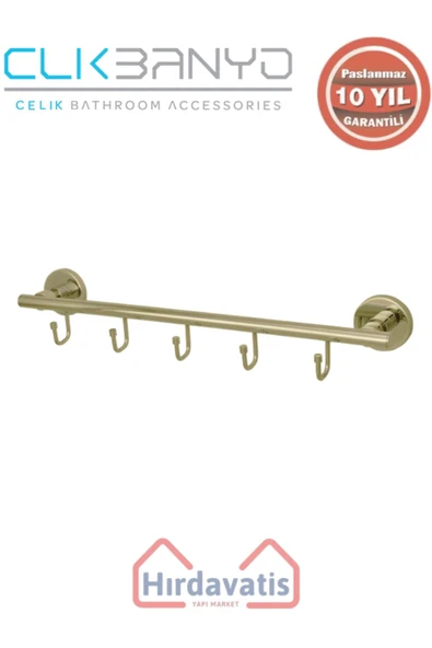 ÇELİK BANYO Paslanmaz Pirinç Flora 5’li Askılık Altın Sarı Gold