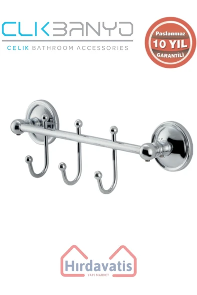 ÇELİK BANYO Paslanmaz Pirinç Bella Çıkmalı Kanca Üçlü Askılık ürün görseli