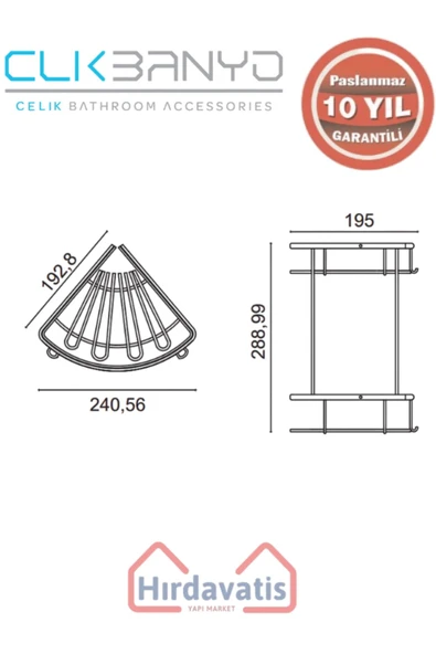 ÇELİK BANYO Paslanmaz Pirinç Zirve 304 İkili Lamalı 19x19cm Sabunluk Şampuanlık Ve Köşe Süngerlik Mat Siyah - Resim 2