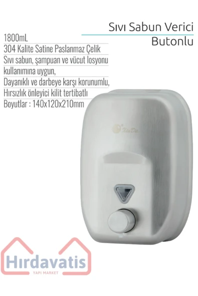 Xinda 304 Kalite Satine Paslanmaz Çelik Manuel Sıvı Sabun Verici - Resim 2